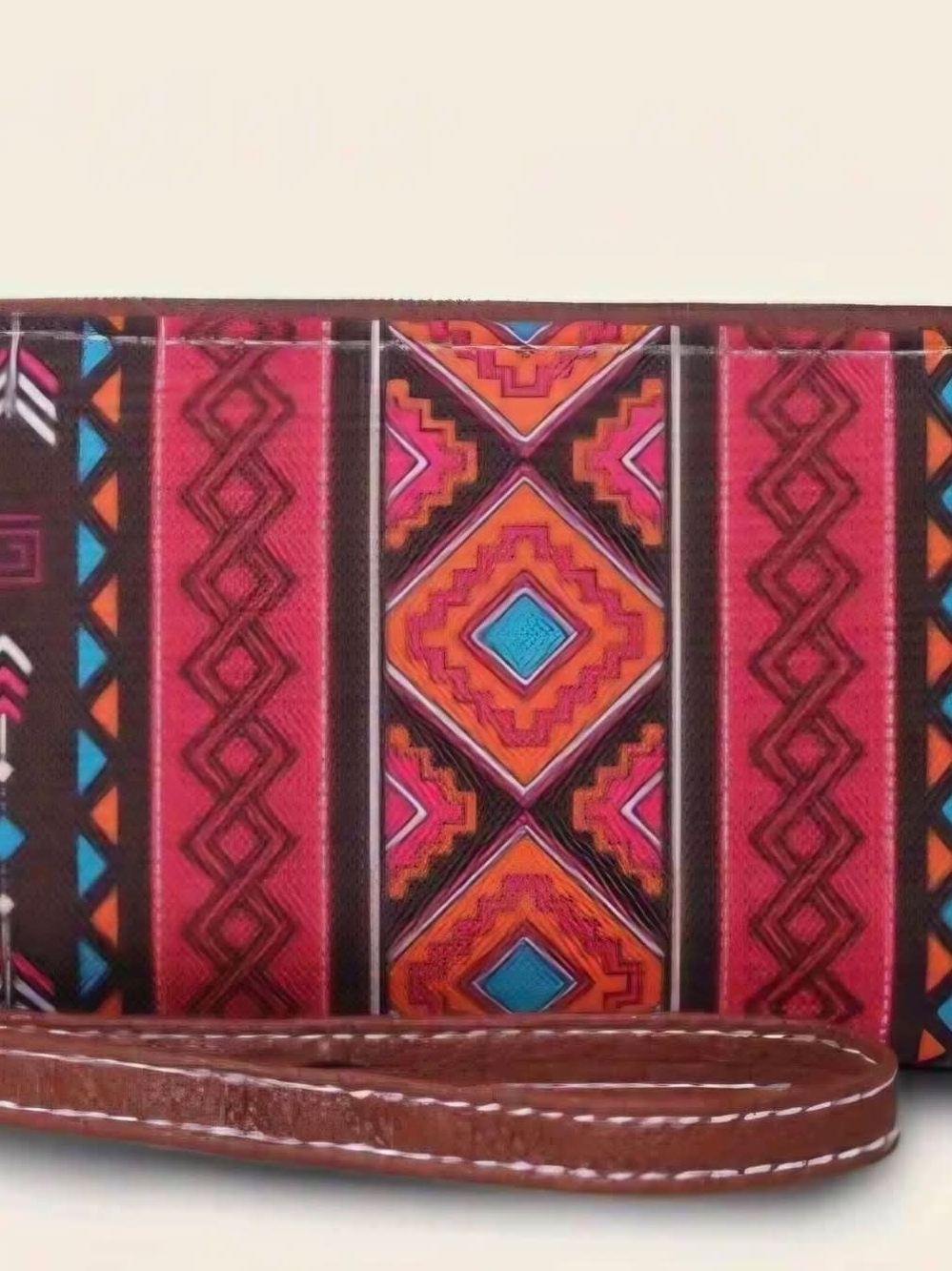 Geometric Pink & Brown Wristlet Clutch Wallet